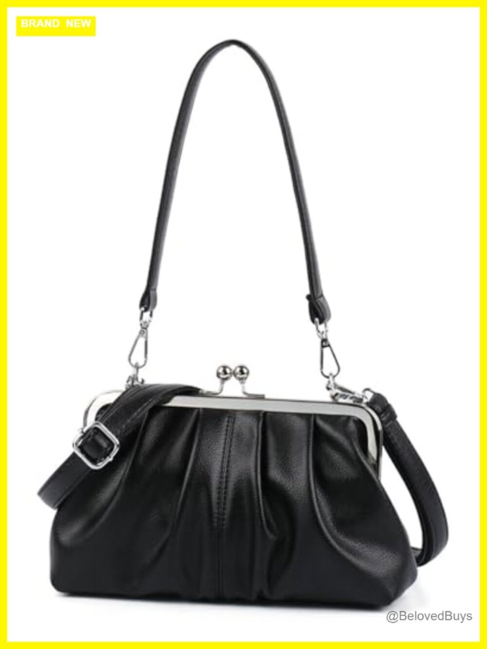 Slouchy Faux Leather Kiss Lock Hobo Crossbody Bag
